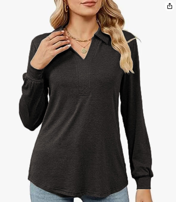 Women long sleeve blouse with polo collar and elegant cut Lune London
