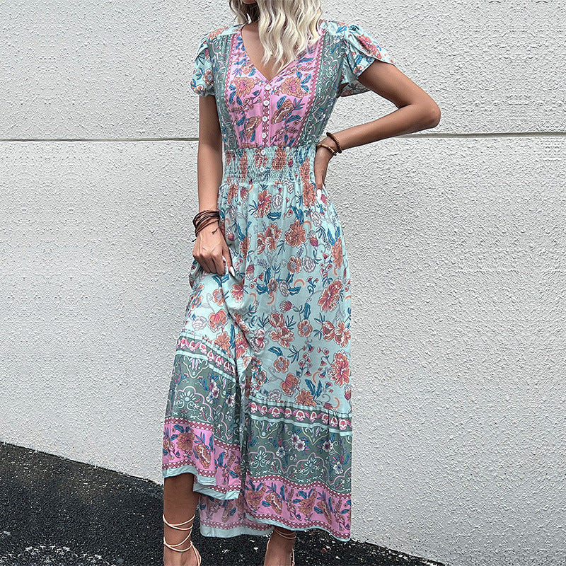 Lune London Pleated Waist Floral Maxi Dress for Women