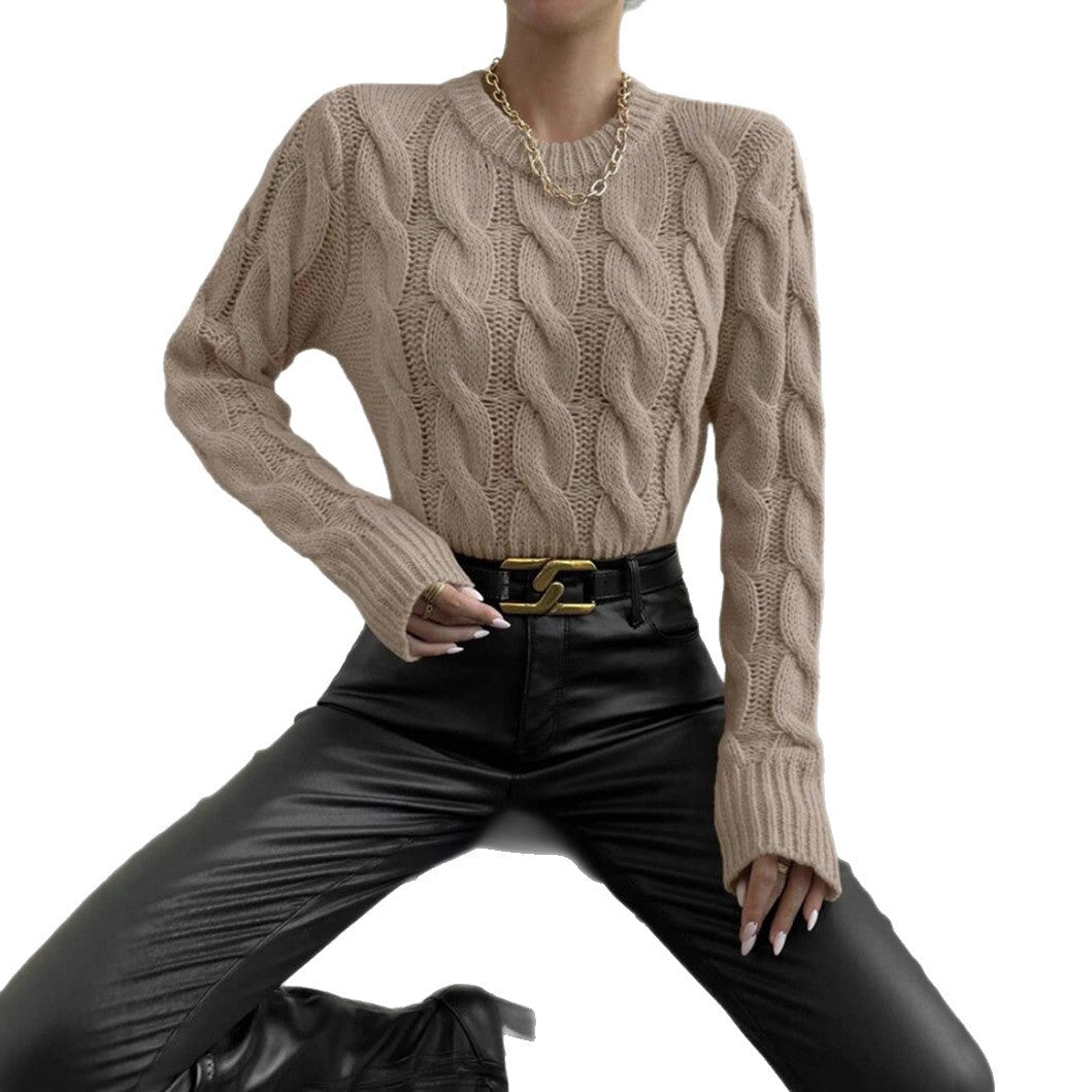 Women's chunky knit sweater with twisted pattern and high collar Lune London