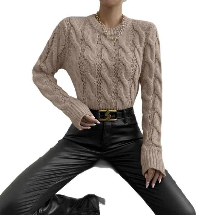 Women's chunky knit sweater with twisted pattern and high collar Lune London
