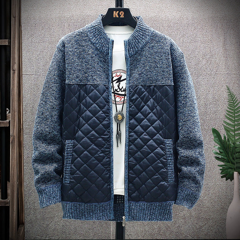 Men's quilted transition jacket with a modern knitted design and practical pockets Lune London