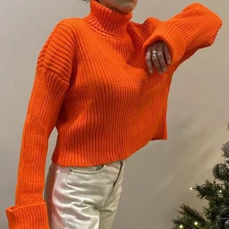 Short sweater for women with high collar and asymmetric cut Lune London