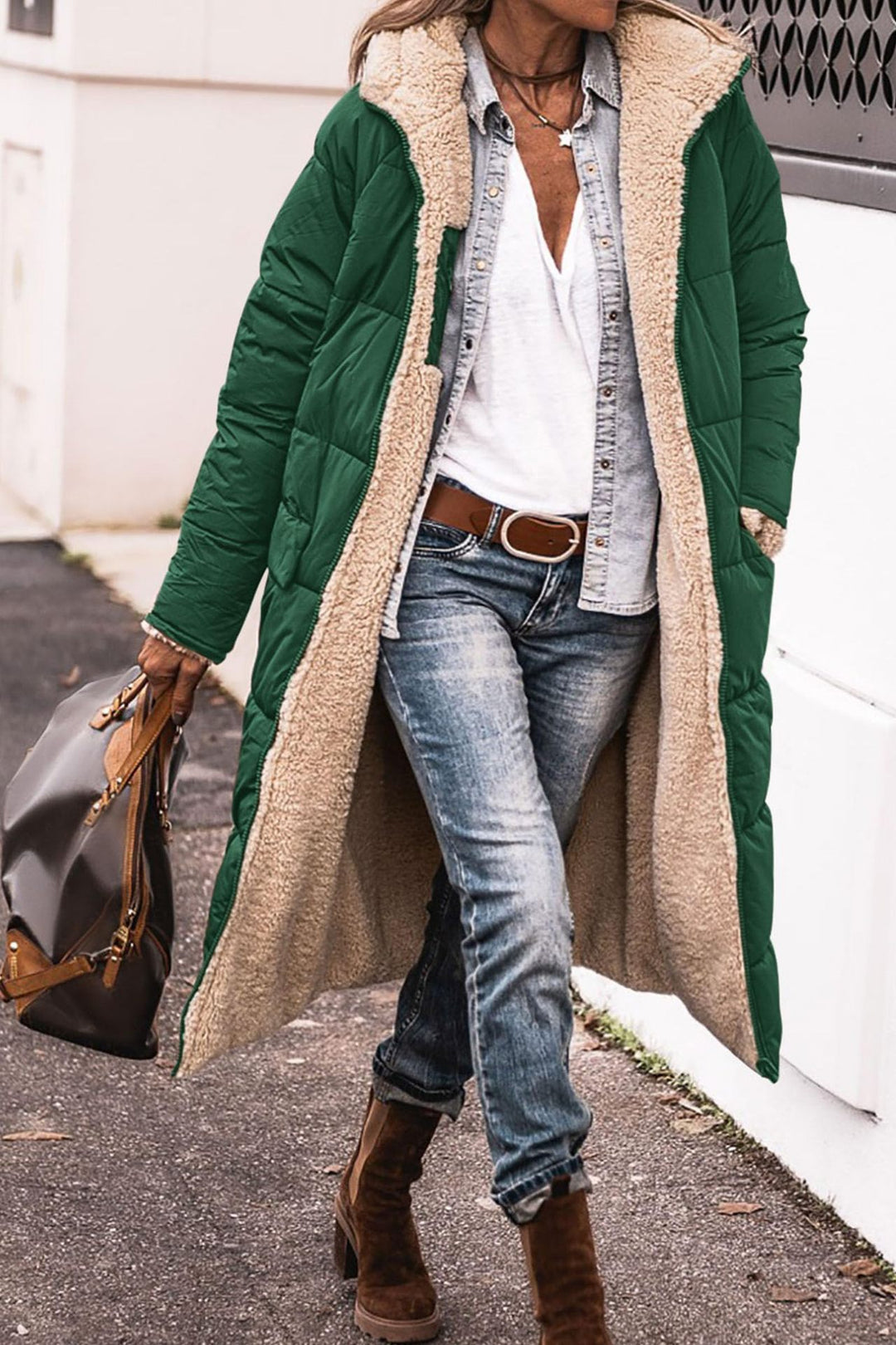 Ladies long quilted jacket with cozy lining and loose fit Lune London