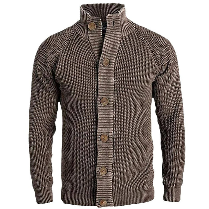 Men's knit jacket with a modern textured pattern and a comfortable high collar Lune London