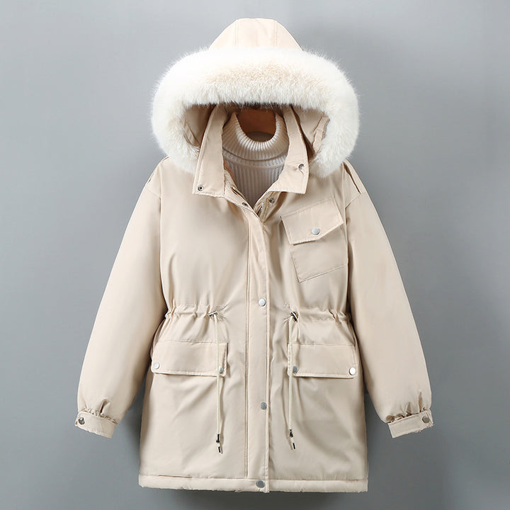 Ladies Insulated Winter Jacket with Removable Faux Fur Collar and Large Pockets Lune London