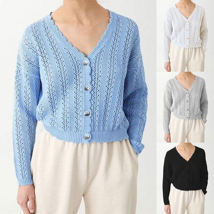Knitted cardigan for women with feminine ruffles and button details Lune London