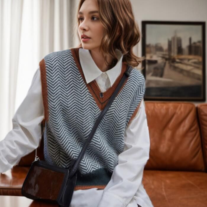 Lady Zigzag Pattern Knitted Cardigan Lune London