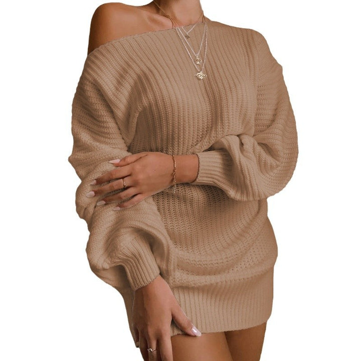 Knit dress for women with bardot neckline and voluminous sleeves Lune London