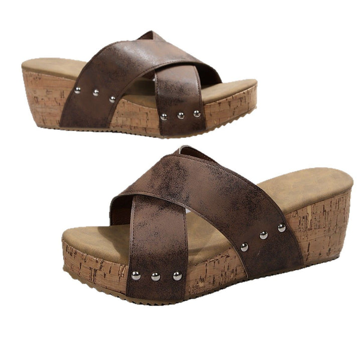 Wedge heeled sandals for women with elastic upper and non-slip sole Lune London
