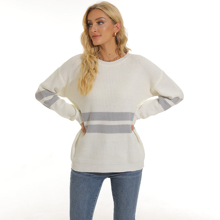 Chunky knit pullover for women with sporty striped pattern and relaxed fit Lune London