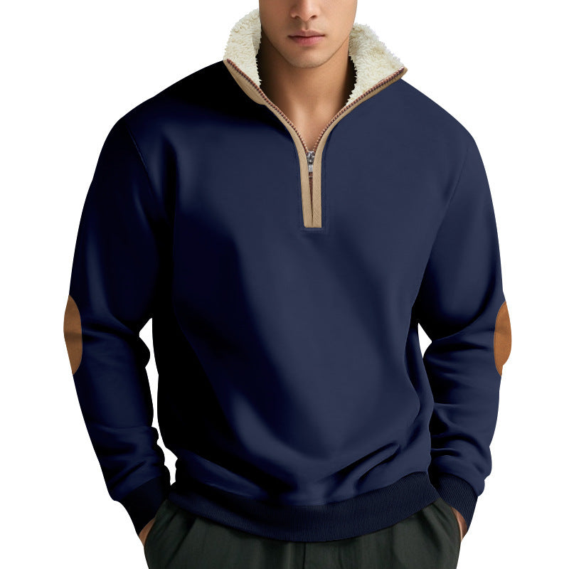 Men Fleece Sweater with High Neck and Chic Contrast Details