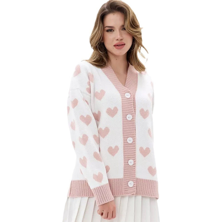 Cardigan pour femmes avec motif cœur et fermeture à bouton Chic & Stil