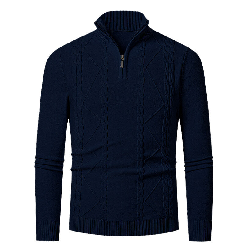 Knitted pullover for men with high collar and cable pattern Lune London