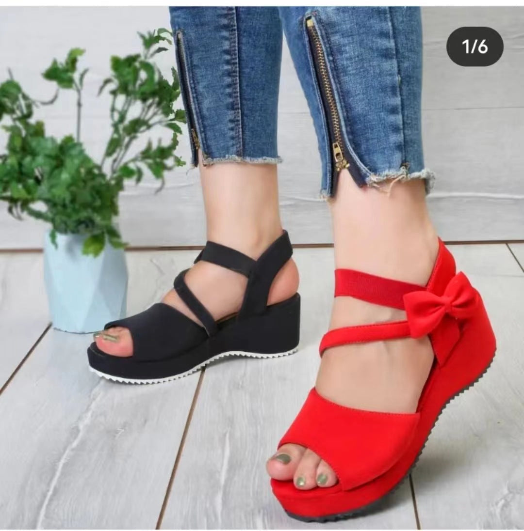 Ladies Wedge Sandals with Elegant Bow Application and Non-Slip Sole Lune London