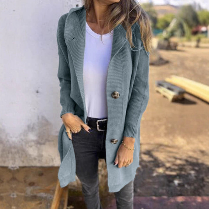Knitted hooded jacket for women with buttons Lune London