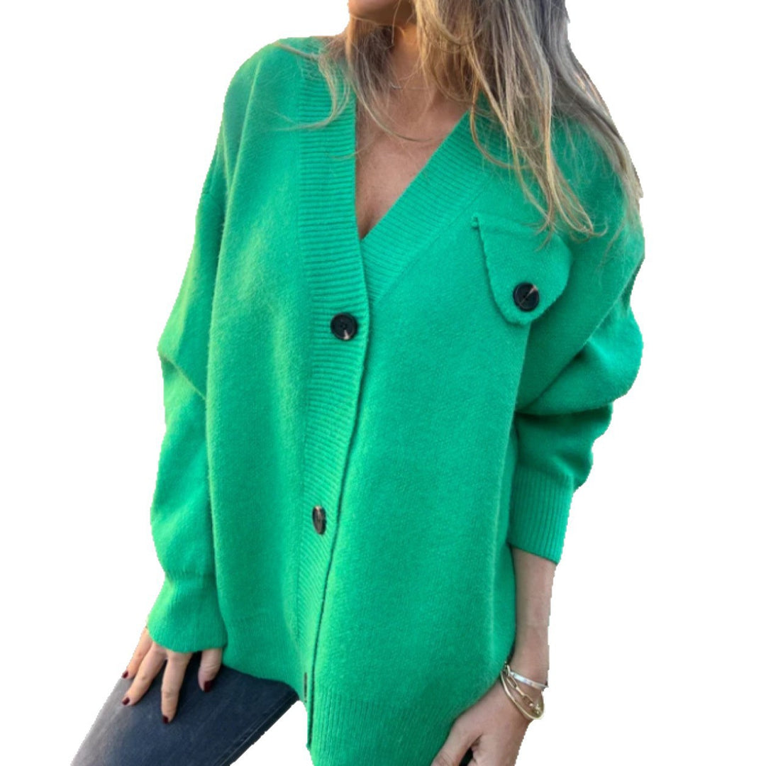 Casual knit cardigan for women with asymmetrical cut and button details Lune London