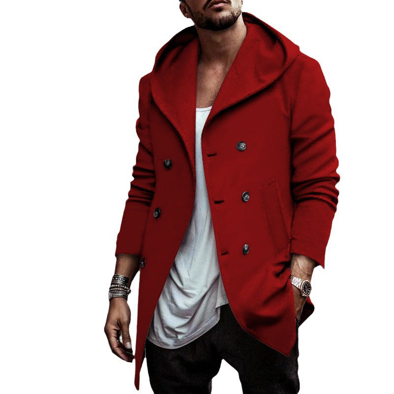 Men's hooded coat with tasteful double chin fastening and side pockets Chic and style