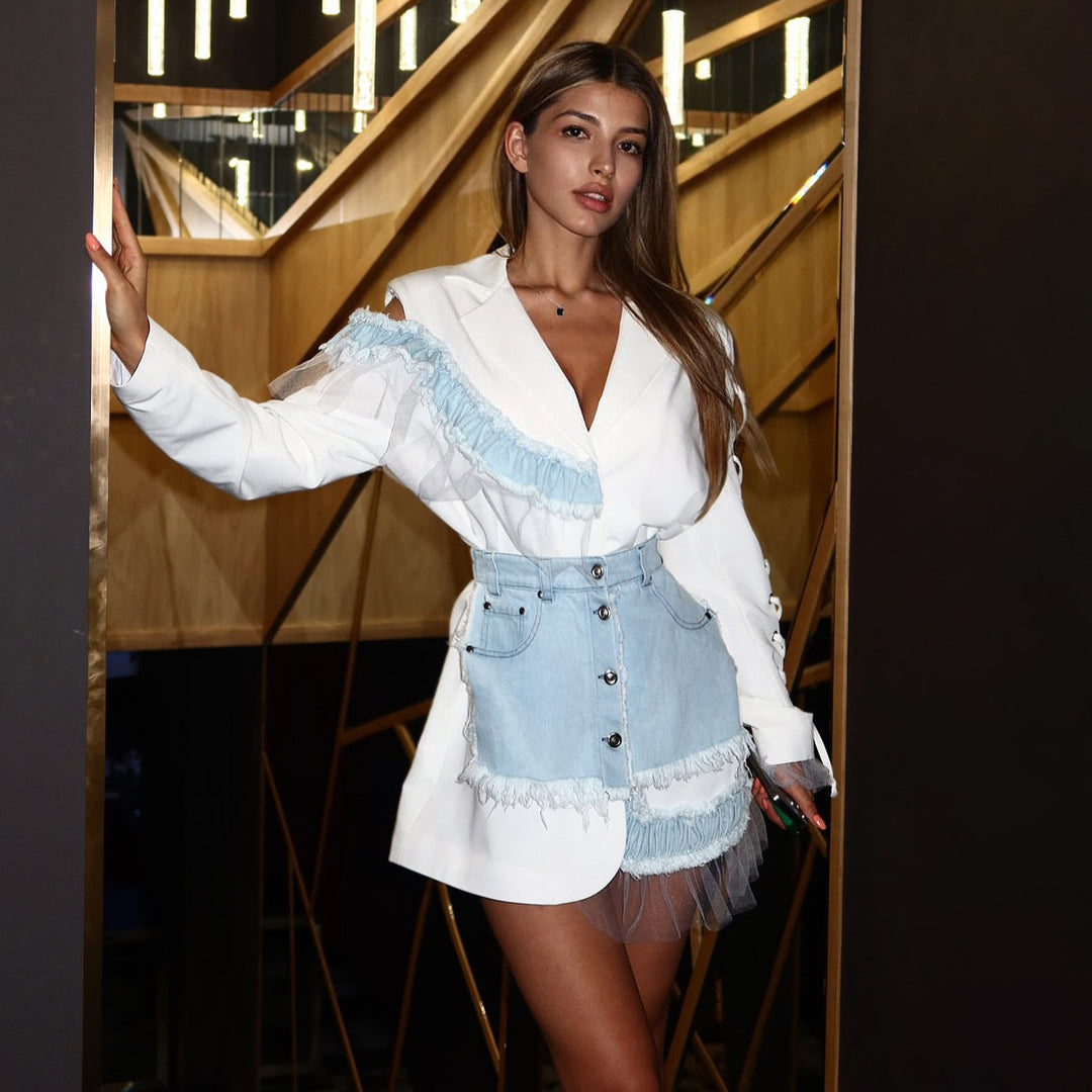 Two-piece outfit for women in fashion with asymmetrical design and fringing details Lune London