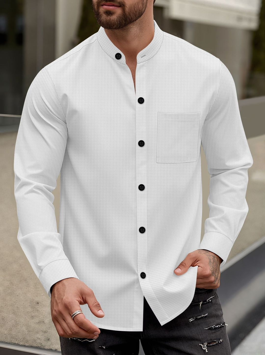 Men's Elegant Shirt with Stand Collar Lune London