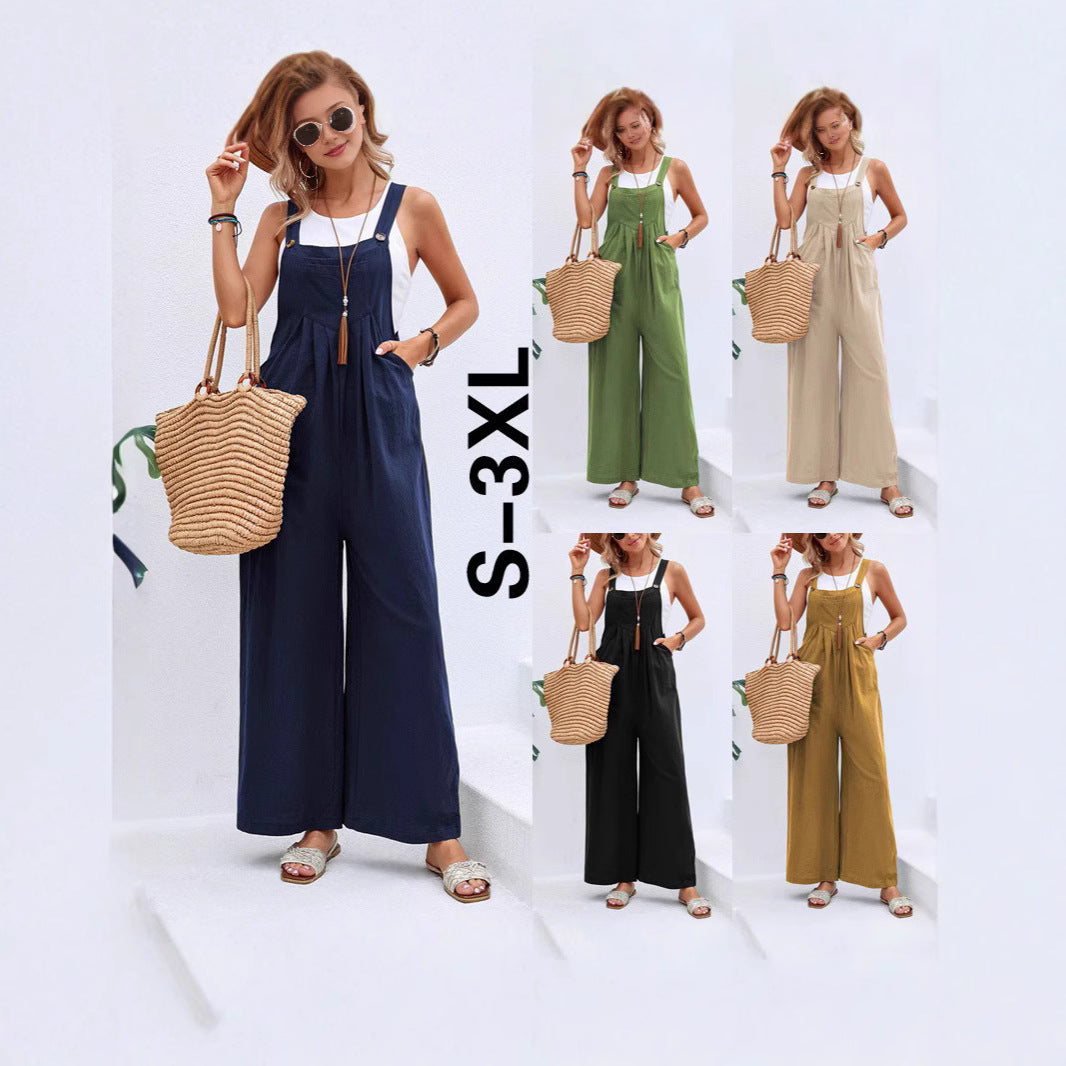 Ladies casual jumpsuit with wide legs and adjustable straps Lune London