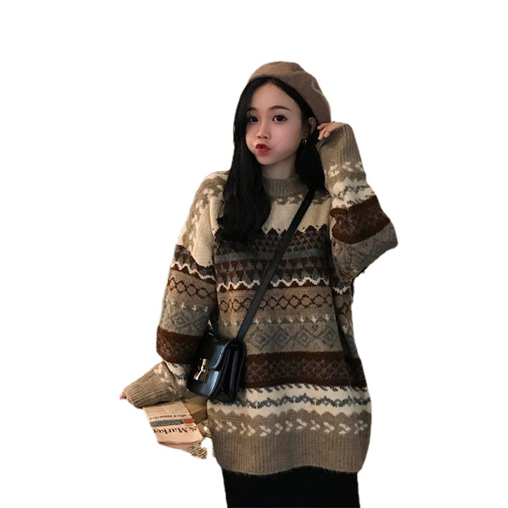 Pull en tricot confortable pour femmes avec design à motif rétro Chic & Stil