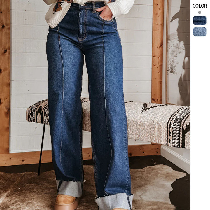 Women wide High-Waist jeans with unique contrast seams and casual look Lune London