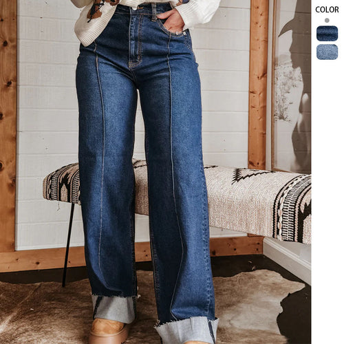 Women wide High-Waist jeans with unique contrast seams and casual look Lune London