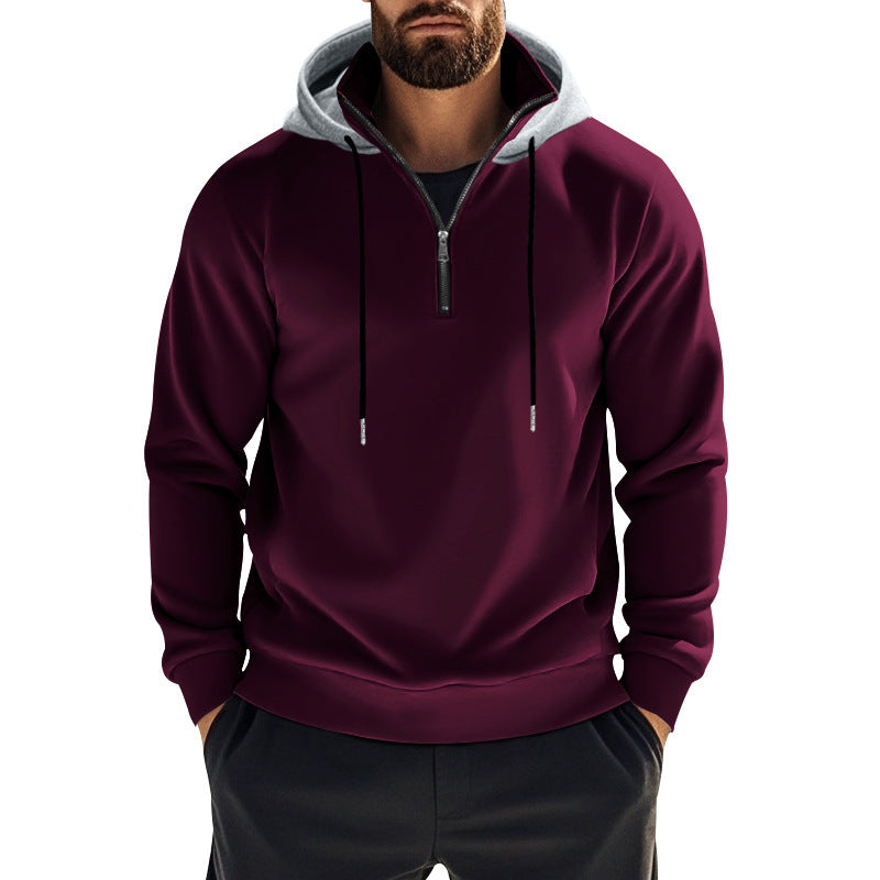 Men's sporty hoodie with half zipper and combined chic and stylish hood design