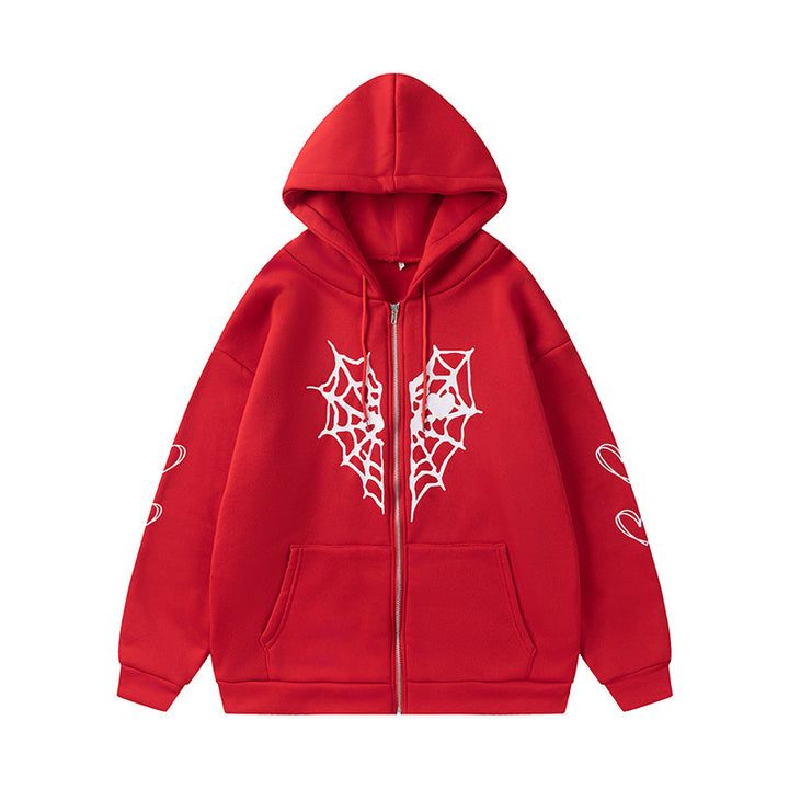 Ladies hoodie with dynamic spider web design Lune London