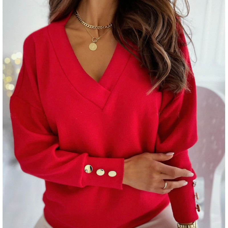 Casual women's V-neck sweater in soft cotton blend Lune London