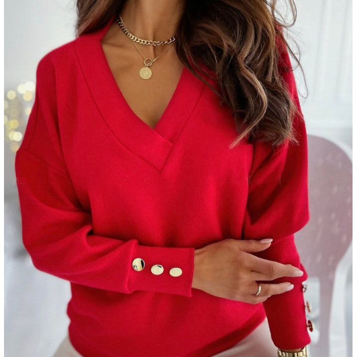 Casual women's V-neck sweater in soft cotton blend Lune London