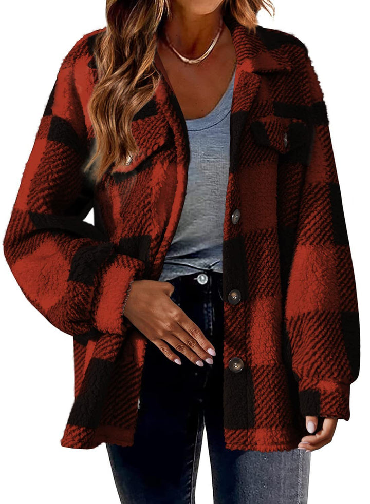 Ladies Cozy Tartan Jacket with Buttons and Chest Pocket Lune London