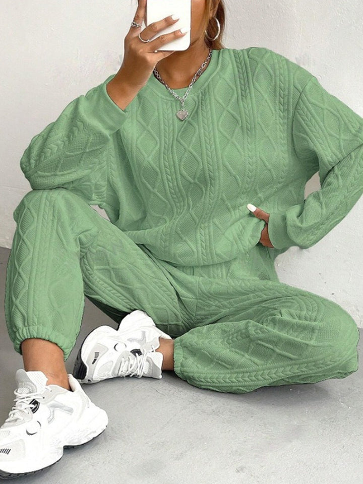 Women's comfortable knit loungewear set with chic and stylish texture