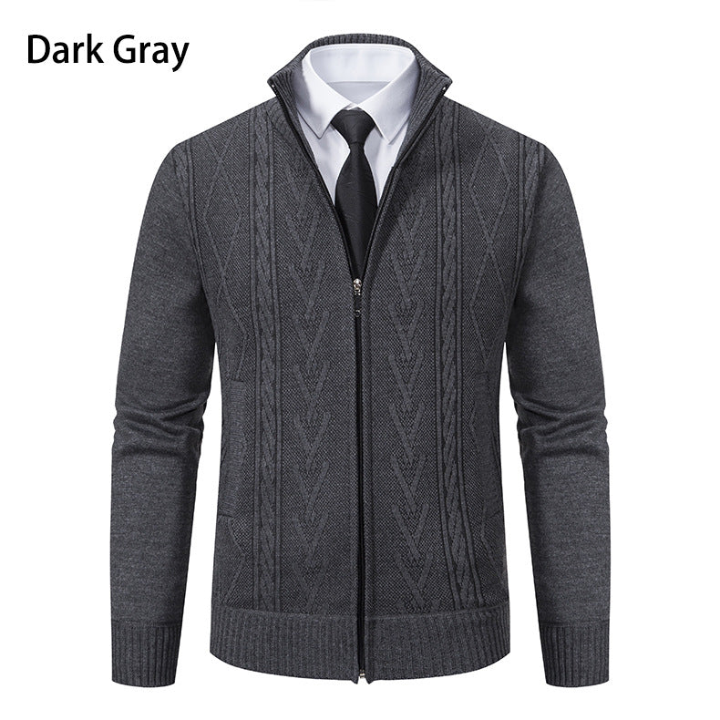 Men's knitted jacket with textured zipper and original Aran pattern Lune London