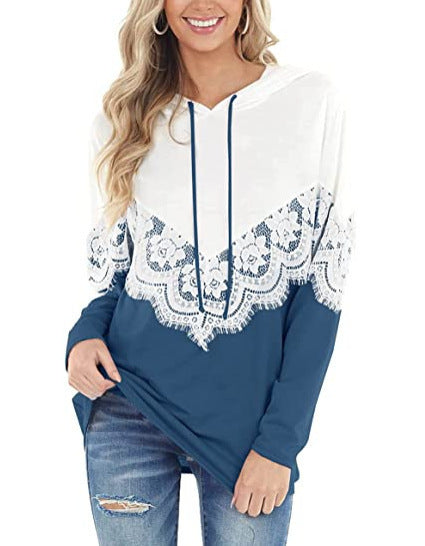 Women’s hoodie with elegant lace detailing and a chic relaxed fit