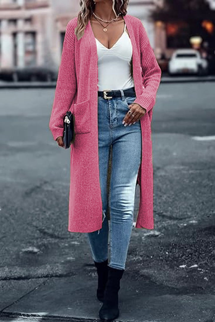 Cardigan chunky tricot pour femmes avec poches ouvertes et coupe décontractée Chic & Stil
