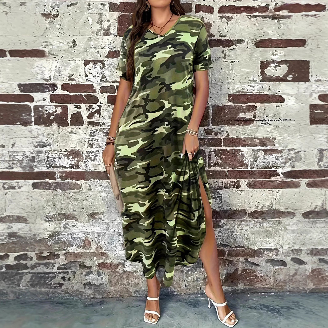 Chic Casual Camo Printed Maxi Dress for Women
