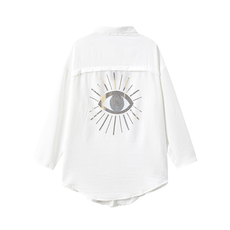 Graphic button-up shirt for plus size women Lune London