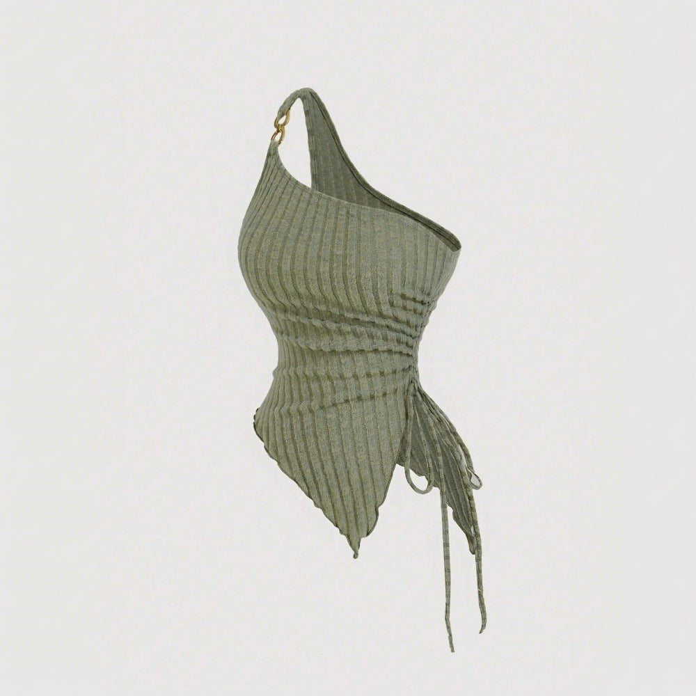 Asymmetric tank top for women with decorative laces Chic & Stil