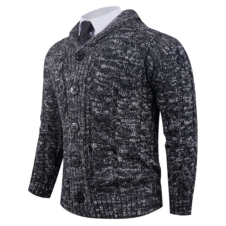 Men's knitted jacket with cable pattern and elegant shawl collar Lune London
