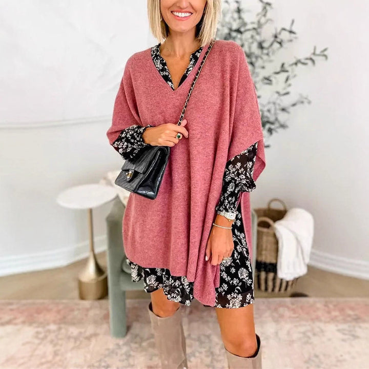 Casual knitted poncho for women with V-neck and oversized fit Lune London