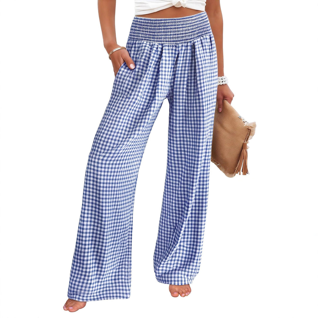 Loose plaid pants for women with elastic waistband and pockets Lune London
