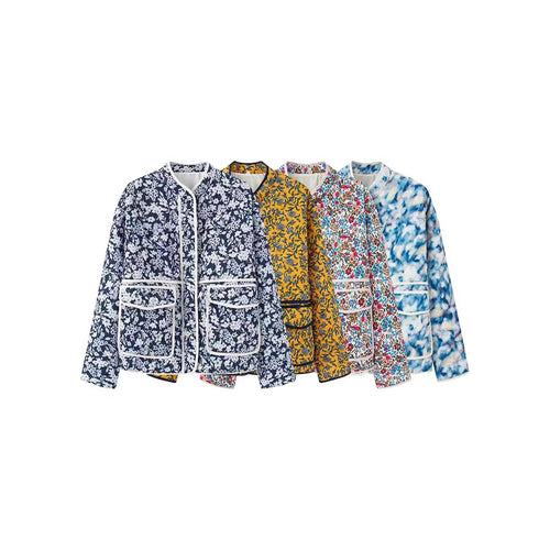 Trendy quilted women's jacket with floral pattern Lune London