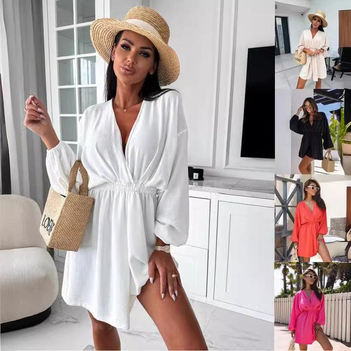 Ladies lightweight kaftan with deep V-neck and wide sleeves Lune London