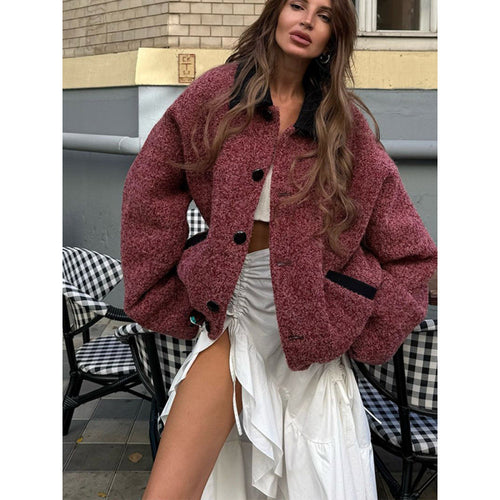 Oversized wool jacket for women with a stylish button treatment Lune London
