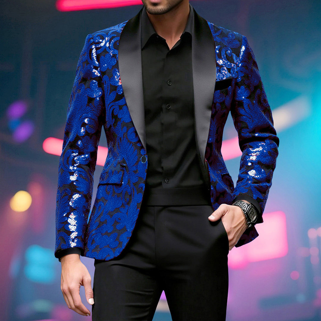 Shimmering suit blazer for men with sequin floral patterns Lune London