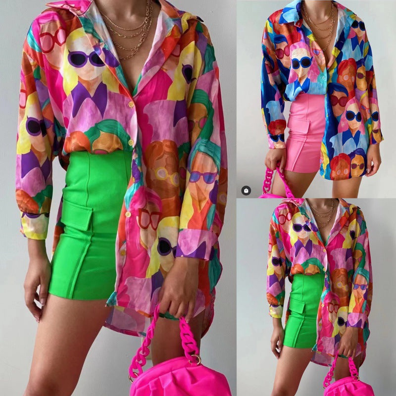 Blouse transparente pour femmes avec imprimé coloré et coupe décontractée Chic & Stil