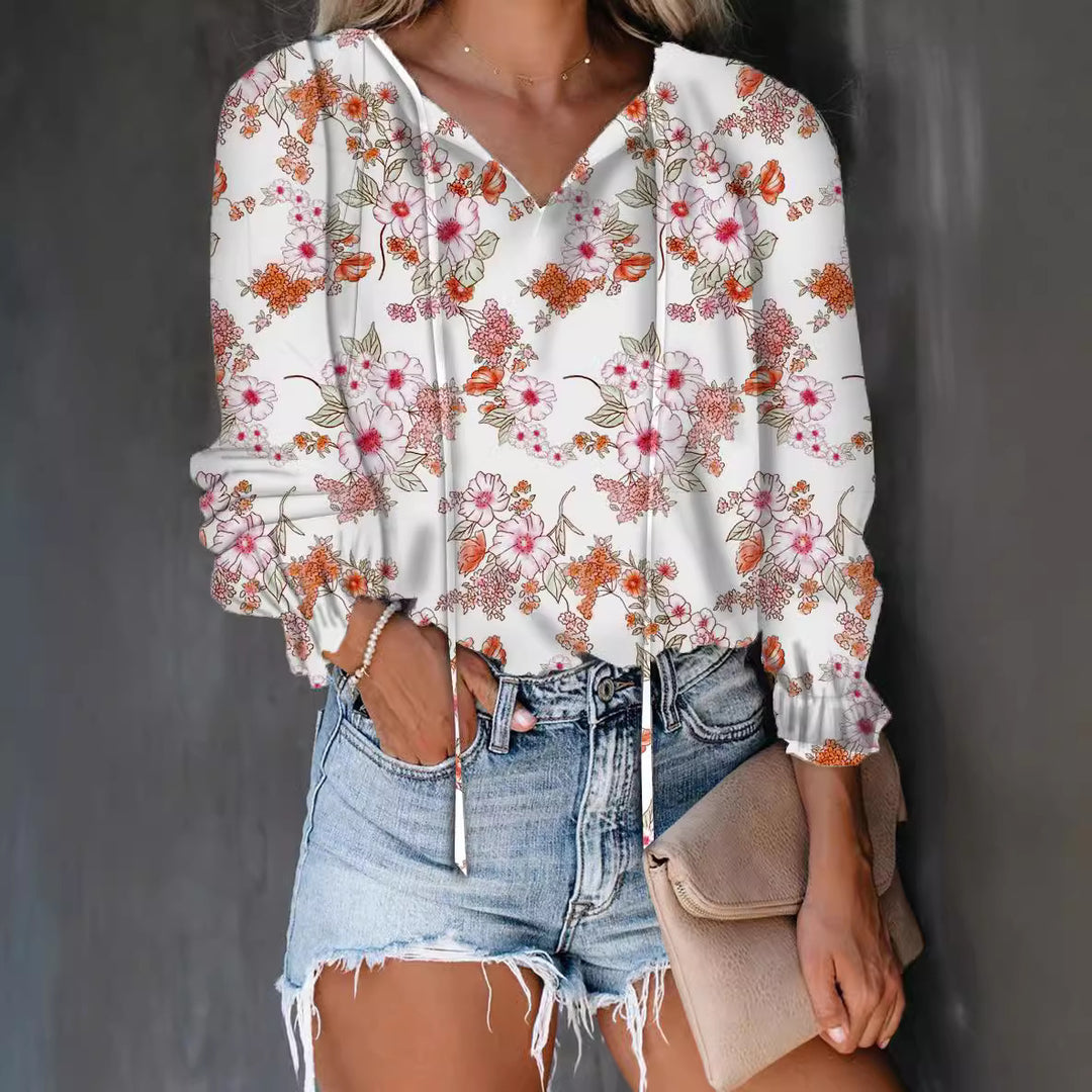 Women's shirt with V-neck and ruffle details Lune London