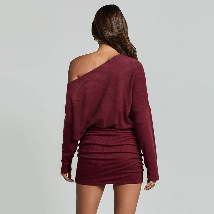 Robe décontractée pour femme à épaule unique avec texture côtelée Chic & Stil