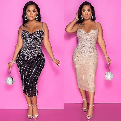 Chic and elegant sparkling bodycon midi dress for women